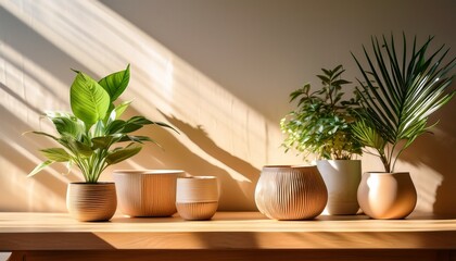 A Serene Display Of Natural Decor With Plant Elements And Minimalist Containers Bathed In Warm Sunlight Creating A Calming Atmosphere