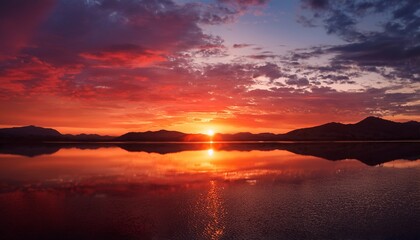 Sunset Red Water Reflection Horizon Landscape Outdoors Calm Serene Nature
