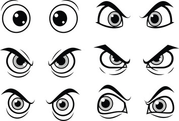 Diverse cartoon eyes expressing various emotions and angles silhouette