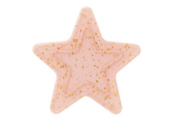 Pink star with gold glitter isolated on transparent background, decorative element for party and celebration