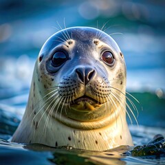 Close-up of a seal's head emerging from water