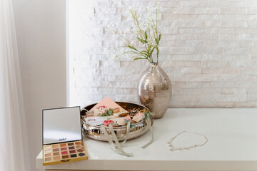 stylish jewelry on table in room