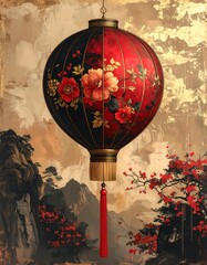 Ornate Chinese Lantern Hanging High.