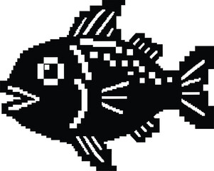 Fototapeta premium Pixel art fish graphic minimalist aquatic creature icon silhouette