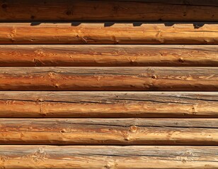Horizontal wooden log wall in sunlight (1)
