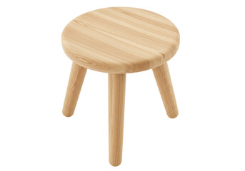 Wooden stool isolated on transparent background, round seat with three legs furniture for home decor and seating