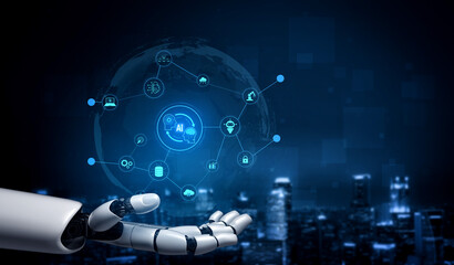 Fototapeta premium AI enables collaborative intelligence by linking robotics, machine learning, and data systems to automate operations and improve real-time decision-making. Vouch
