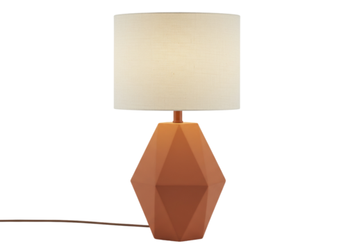 Modern terracotta table lamp isolated, with geometric base and neutral shade, home decor lighting for interior design projects