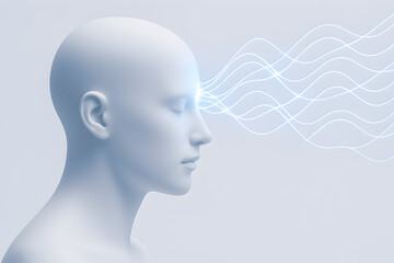 Obraz premium Brainwave Interface – Minimal Head with Neural Signals