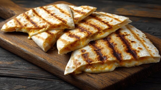 Grilled Quesadilla Delight: A close-up shot of a stack of golden, grilled quesadillas, freshly prepared and inviting, ready to tantalize the taste buds.