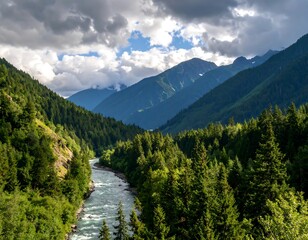 Mountain river valley panorama
