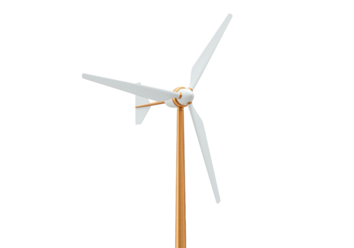 Wind turbine model isolated on transparent background, renewable energy source for sustainable power generation