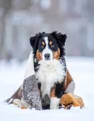 Adorable Dog in Snowy Landscape.