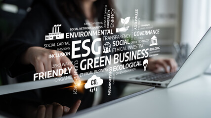 This image showcases key concepts of ESG principles, emphasizing the importance of sustainability,...