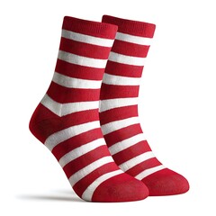 Red Christmas socks with stripes on white background