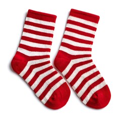 Red Christmas socks with stripes on white background