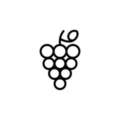 Simple minimalist line art illustration of a bunch of grapes with a stem and leaf on a white background