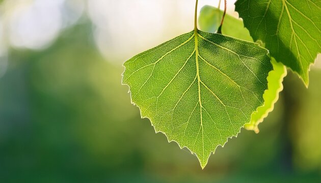 A Close Up Of A Fresh Aspen Branch Featuring Vibrant Green Leaves Against A Softly Blurred Background - Powered by Adobe