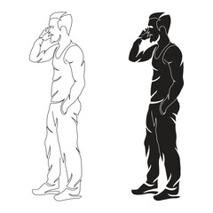 Vector cartoon illustration of a boxer or a man with a gun, a drawing of a person in sport or silhouette art