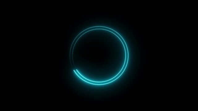 two neon circles glow in orange, pink, and blue, reflected on a dark, smoky floor. on a black background