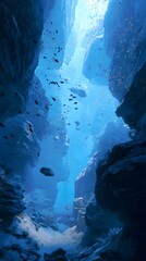 Surreal Underwater Canyon with Floating Islands

