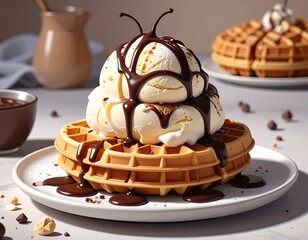 Delicious Waffle Sundae Dessert.