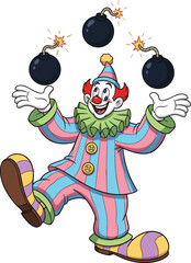 Funny Circus Clown Juggling Bombs Cartoon Illustration