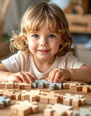 Child Playing with Wooden Puzzles.