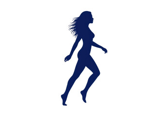 Dark blue silhouette of a woman walking isolated on transparent PNG, female figure for fashion and beauty concepts