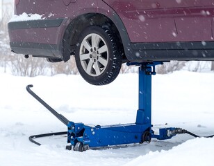 Car Lift in Snowy Conditions.