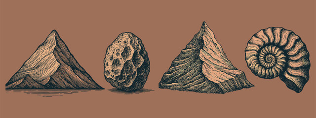 Engraving of Fossils and Rocks – Retro Geology Set