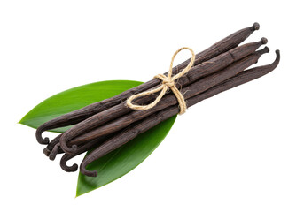 Aromatic vanilla beans tied with twine isolated on white, culinary spice for baking and flavoring desserts PNG