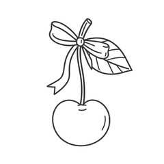 Delicious Cherries with Ribbon and Leaf.