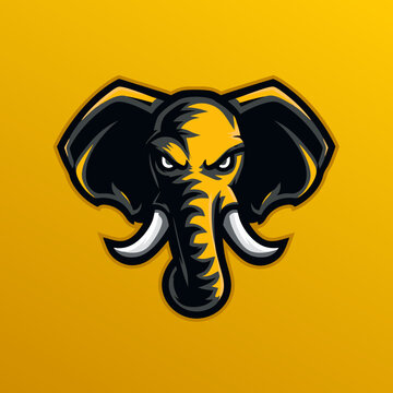 Fierce Elephant Head Mascot Vector Illustration on Yellow Background for Esports Gaming or Team Logo Design