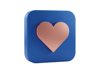 Blue square with rose gold heart isolated PNG, love and romance concept for social media and dating apps, on transparent background