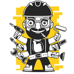 Hammer and Nail Flat Icon. Flat Design Vector Illustration