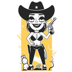 Cowgirl and cowboy set in hand drawn coquette style. Retro whimsical icons for groovy girls birthday party. Trendy and cute art for bachelorette invitation. Doodle aesthetic vector illustration