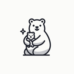 Obraz premium Minimalist line art illustration of a happy mother bear embracing her baby cub, symbolizing love, family, and protection.