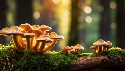 Mushrooms Honey Agarics In A Forest On A Tree