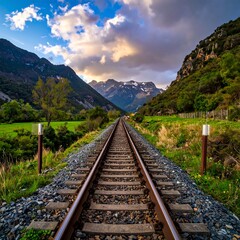Fototapeta premium Scenic train tracks through valley