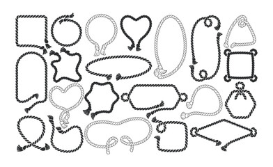 Rope frames of different shapes and forms with empty space black and white monochrome isolated set © wooster