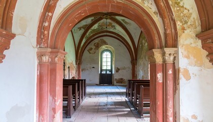 Interior of a decaying chapel