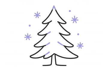 Obraz premium Christmas tree festive doodle drawing with snowflakes, celebrating winter holiday spirit and season, transparent background