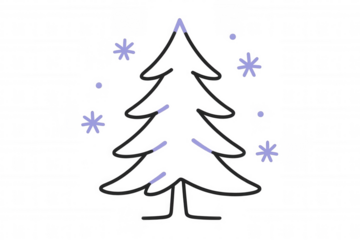 Christmas tree festive doodle drawing with snowflakes, celebrating winter holiday spirit and season, transparent background