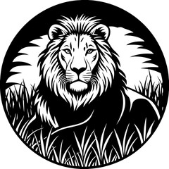 African Safari Scene Silhouette of Lion Pride Resting in the Savanna

