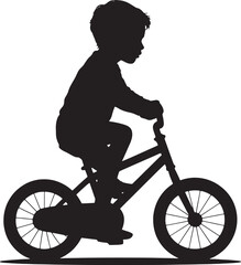 Fototapeta premium Black silhouette of a young boy riding a bicycle child