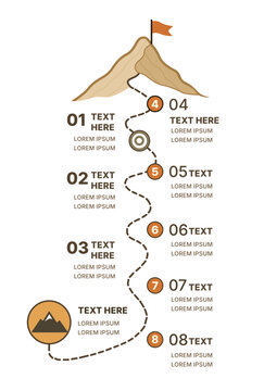 "Mountain Roadmap Infographic Template with Timeline Steps and Milestones in Vintage Style Background"