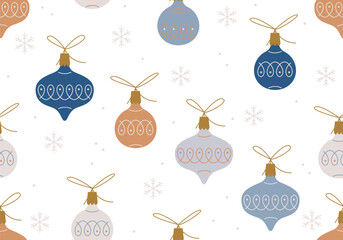 Seamless pattern with Christmas balls. Bright holiday background. Colorful design for New Year design. Texture for winter holidays. Christmas and New year greetings pattern