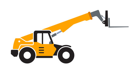 simple construction loader handler boom lift truck yellow construction vehicle symbol side view icon vector isolated on transparent background