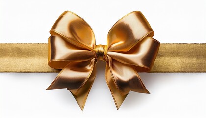 Decorative Golden Bows With Horizontal Gold Ribbon Isolated On Transparent Background